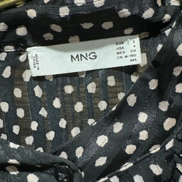 Mango ruffled pleated black polka dot lined midi US4 party office flowy modest - Picture 5 of 8